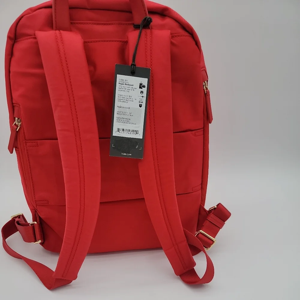 Tumi Red Backpack with Gold Hardware
